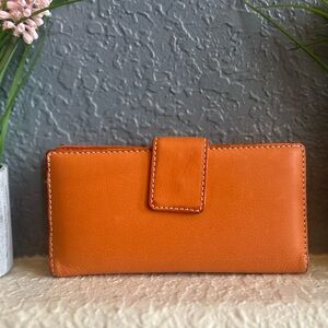 Mundi Vibrant Orange Genuine Leather Kiss-lock Long Wallet